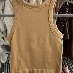 Casual Tan Ribbed Tank Top